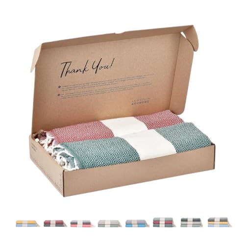 Tadussi ® Strandtuch Saunahandtuch Fouta 100x200 [2er Set] Ideal als Hamamtuch Strandhandtuch XXL Picknickdecke für Damen & Herren - Extra Groß - 100% Baumwolle in Rot & Smaragdgrün von Tadussi