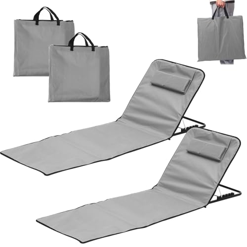 Strandstuhl 2er Set,Strandmatte Klappbar Leicht,Bequeme Strandliege,Verstellbarer Liegestuhl mit Aufbewahrungstasche,Tragbare Sonnenliege für Strand,für Garten Camping Picknick Reise Urlaub von Taechalingo