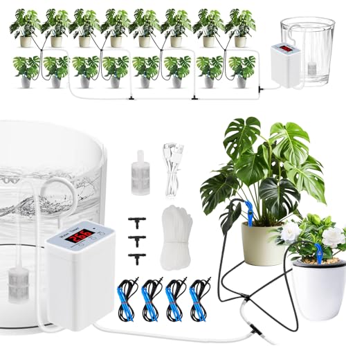 Automatisches Bewässerungssystem, 2000 MAh Zeitgesteuertes Tropfbewässerungssystem, Smart Garden Selbstbewässerungssystem für 16 Topfpflanzen, Wiederaufladbares USB-C von Taekooki