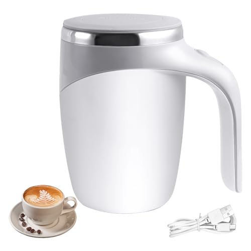 Selbstrührende Tasse, mit Deckel, USB Wiederaufladbar, Automatische magnetische Rührtasse, 380 ml, Elektrische Rührtasse für Kaffee, für Kaffee/Milch/heiße Schokolade-Weiß von Taekooki