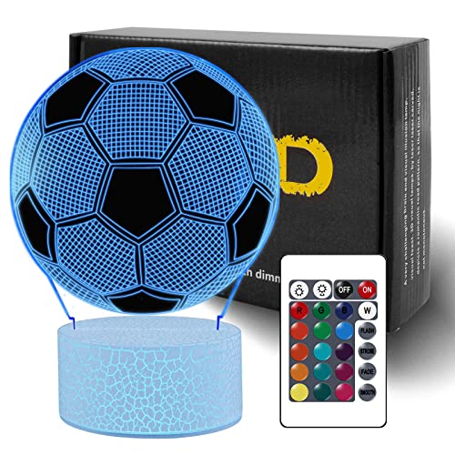 Taekooki Fußball 3D Illusion Lampe, 3D Fußball Nachtlicht für Kinder Optische Täuschung Lampe, mit Fernbedienung 16 Farben, Fussball Geschenke Jungen Kinder, für Sport Fan Jungen Mädchen von Taekooki