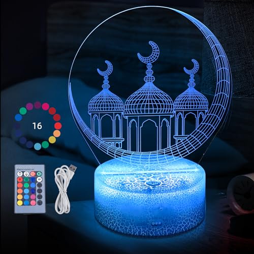 Taekooki Ramadan Dekoration LED Lamp, Eid Dekorationen Mond Stern Nachtlichter, 16 Farben, Eid Dekorationen Mond, mit Fernbedienung, USB Datenkabel, Berühren, für Ramadan Handwerk Dekoration von Taekooki