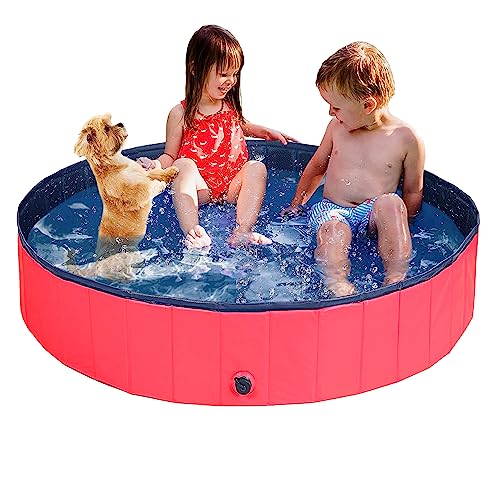 Taeku Hundepool für Große Kleine Hunde, Faltbare Haustier Planschbecken PVC rutschfest Pools Verschleißfest Schwimmbecken Hundebadewanne (Rot 80 * 30) von Taeku