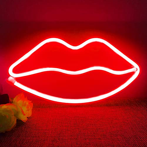 Taeku Neonlicht 3D Wanddeko Lampe Neon Signs Dekoration LED Beleuchtung Nachtlichter für Bedroom Beleuchtung Party Kinder Mädchen Zimmer (Lippen Rot) von Taeku