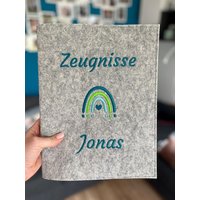 Personalisierte Zeugnis Mappe Mit Regenbogen Motiv - Viele Farbdesigns Möglich Junge Oder Mädchen von TaeraFilz