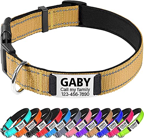 TagME Hundehalsband Mittel Hunde,Reflektieren Hunde Halsband mit Name und Telefonnummer,Khaki M von TagME