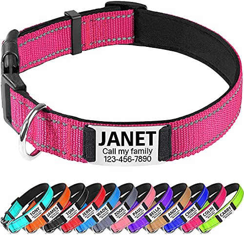 TagME Hundehalsband Mittel Hunde,Reflektieren Hunde Halsband mit Name und Telefonnummer,Leuchtend Rosa M von TagME