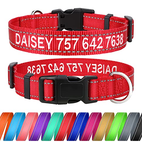 TagME Personalisierte Hundehalsband für Große Hund Mit Gestickten, Reflektierendes Nylon Hundehalsband Mit Pet Name & Telefonnummer, Rot XL von TagME