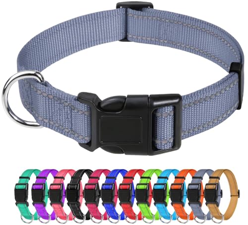 TagME Nylon Hundehalsband, Verstellbares Reflektierendes Hundehalsband mit Sicherheitsschnalle für Extra Kleine Hund, Grau, 1.5cm Breite von TagME