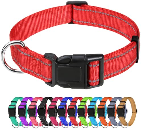 TagME Nylon Hundehalsband, Verstellbares Reflektierendes Hundehalsband mit Sicherheitsschnalle für Extra Kleine Hund, Rot, 1.5cm Breite von TagME