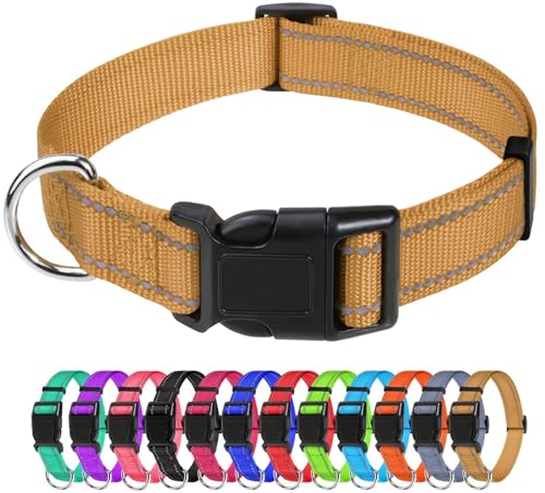 TagME Nylon Hundehalsband, Verstellbares Reflektierendes Hundehalsband mit Sicherheitsschnalle für Große Hunde, Braun, 2.5cm Breite von TagME