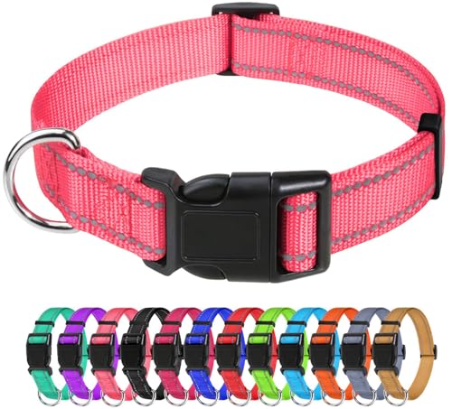 TagME Nylon Hundehalsband, Verstellbares Reflektierendes Hundehalsband mit Sicherheitsschnalle für Große Hunde, Rosa, 2.5cm Breite von TagME