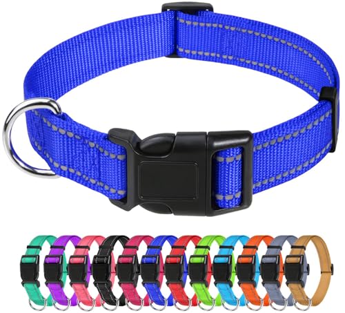 TagME Nylon Hundehalsband, Verstellbares Reflektierendes Hundehalsband mit Sicherheitsschnalle für Kleiner Hund, Dunkelblau, 1.5cm Breite von TagME