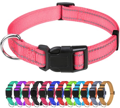 TagME Nylon Hundehalsband, Verstellbares Reflektierendes Hundehalsband mit Sicherheitsschnalle für Kleiner Hund, Rosa, 2.0cm Breite von TagME