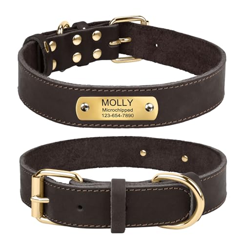TagME Hundehalsband Personalisiert aus Leder mit Eingraviertem Hundename und Telefonnummer, Hundehalsband aus Echtem Leder für Mittlere Hunde von TagME