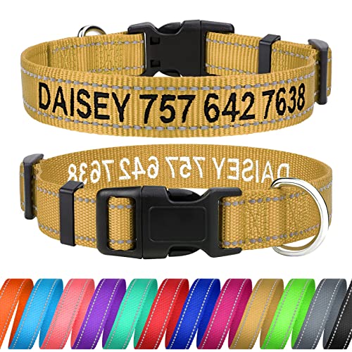 TagME Personalisierte Hundehalsband für Große Hund Mit Gestickten, Reflektierendes Nylon Hundehalsband Mit Pet Name & Telefonnummer, Khaki XL von TagME