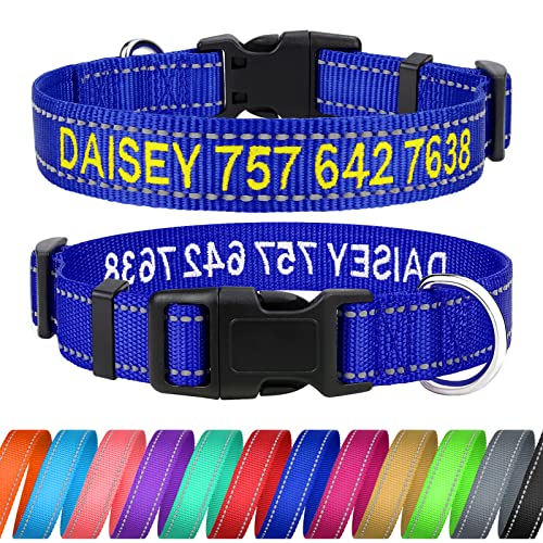 TagME Personalisierte Hundehalsband für Große Hund Mit Gestickten, Reflektierendes Nylon Hundehalsband Mit Pet Name & Telefonnummer, Königsblau L von TagME
