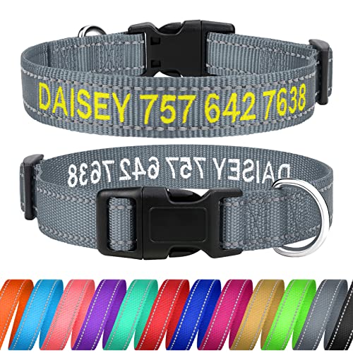 TagME Personalisierte Hundehalsband für Kleine Hund Mit Gestickten, Reflektierendes Nylon Hundehalsband Mit Pet Name & Telefonnummer, Grau XS von TagME