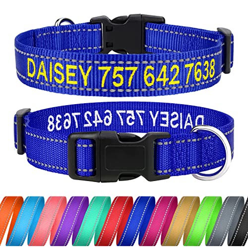 TagME Personalisierte Hundehalsband für Kleine Hund Mit Gestickten, Reflektierendes Nylon Hundehalsband Mit Pet Name & Telefonnummer, Königsblau XS von TagME