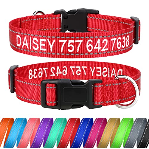TagME Personalisierte Hundehalsband für Kleine Hund Mit Gestickten, Reflektierendes Nylon Hundehalsband Mit Pet Name & Telefonnummer, Rot XS von TagME