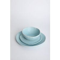 Aqua Mattes 3-Teiliges Geschirrset, Handgefertigte Speiseteller, Steinzeug, Keramikgeschirr von TagliaferroCeramics