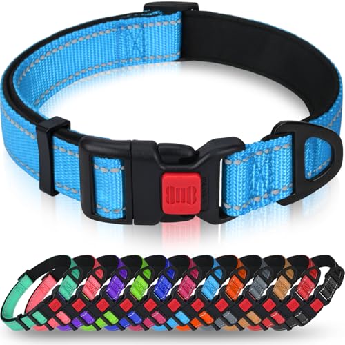 Taglory Hundehalsband, Weich Gepolstertes Neopren Nylon Hunde Halsband für Extra Große Hunde, Verstellbar und Reflektierend für das Training, Himmelblau von Taglory