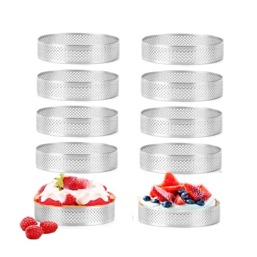 Tagtight 10PCS Kreisförmiger Tortenring Mousse Kuchenform Aus Edelstahl, Tortenform, Backwerkzeuge, Perforierter Dessertringe Backringe Kuchenring Crumpets Ring, 8cm von Tagtight