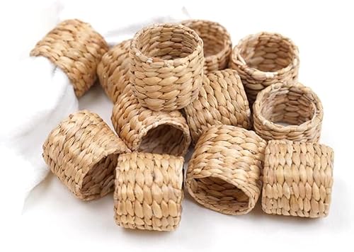 Tagtight 12 Pcs Handgefertigt Servietten Ringe aus Wasser Hyazinthe, Boho Serviettenschnallen, Ramadan Servietten Ringe, Serviettenhalter für Hochzeit, Ramadan, Bankett von Tagtight