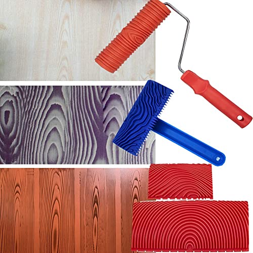 Tagtight Holzmaserung Werkzeug Set, 4 Pcs Gummi Malwerkzeug Empaistische Maserung Farbroller, Farbpinsel Holzmaserung Malwerkzeug Set, Gummi Farbroller für Wandfarbe Maserung von Tagtight