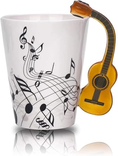 Tagtight Kreative Neuheit Kaffeetasse Gitarre Tasse, Kaffeegläser Milch Tee Tasse mit Gitarrengriff, Schöne Cappuccino Tassen Porzellan, Persoenlichkeit Musikinstrument Becher für, Kollegen von Tagtight