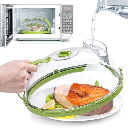 Tagtight Mikrowellen Abdeckung, Mikrowellenhaube mit Wasserdampfer, Spritzschutz mit Dampfauslass, Große Transparente Spritzschutz Wassereinspritzung Frischhalteabdeckung, Küchenhelfer Zubehör von Tagtight