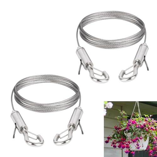 2 Stück Drahtseil Einstellbar Stahlseil Seilaufhängung, Edelstahl Drahtseil Aufhängung Stahlseil mit Haken 2m x 1.5mm Bilder Aufhängen Seil Fotoseil,für Gardinen Körbe Hängezubehör von Tahbarshi