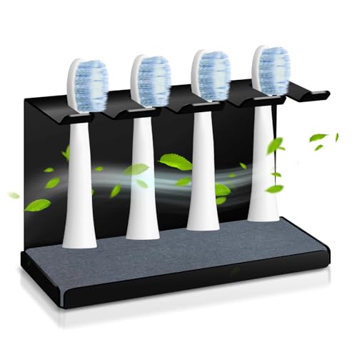 Edelstahl Zahnbürstenhalter Wand, Zahnbürstenkopf Halter mit Kieselgur, Aufsteckbürsten Halter für Oral-B, iO, Philips Sonicare, Halterung Zahnbürstenköpfe für 4 er Elektrische (Schwarz, 4 er) von Tahbarshi