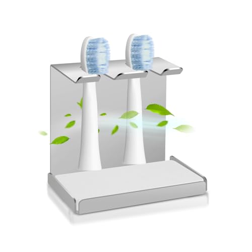 Edelstahl Zahnbürstenhalter Wand, Zahnbürstenkopf Halter mit Kieselgur, Aufsteckbürsten Halter für Oral-B, iO, Philips Sonicare, Halterung Zahnbürstenköpfe für 4 er Elektrische (Silbrig, 2 er) von Tahbarshi