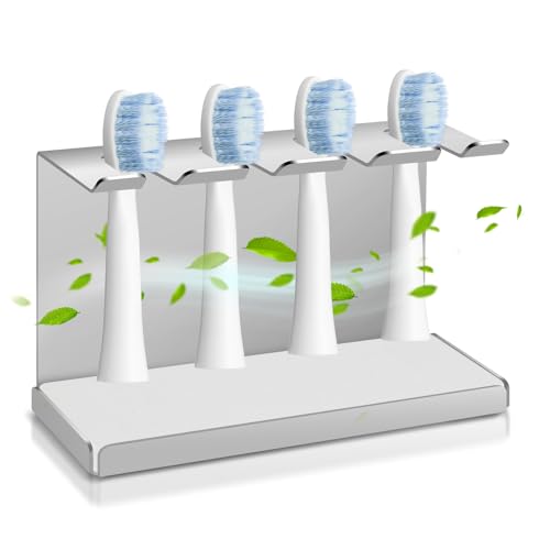 Edelstahl Zahnbürstenhalter Wand, Zahnbürstenkopf Halter mit Kieselgur, Aufsteckbürsten Halter für Oral-B, iO, Philips Sonicare, Halterung Zahnbürstenköpfe für 4 er Elektrische (Silbrig, 4 er) von Tahbarshi