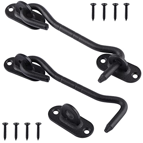 Tahbarshi 2 Stück Riegel Tür, 4/6/8inch Sturmhaken Edelstahl Kabinenhaken Schwarz Silber Matt, Sturmhaken mit öse Edelstahl (Schwarz, 4inch) von Tahbarshi