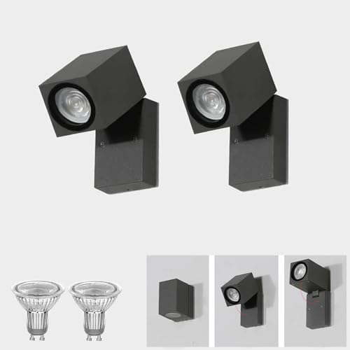 Tahelight 2-Pack LED Wandleuchten Außenwandleuchte,5W,up down foldable 0-90°Wandlampen,GU10 Glühbirne austauschbar, IP65 Garten Wandbeleuchtung treppenbeleuchtung,außenwandleuchten Dunkelgrau von Tahelight