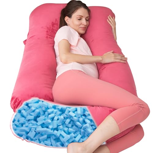TaiBest Schwangerschaftskissen aus geschreddertem Memory-Schaum zum Schlafen, Mutterschaftskissen für Schwangere Frauen, Bauchunterstützung, U-förmiges Ganzkörpe (Memory-Schaum, Red) von TaiBest