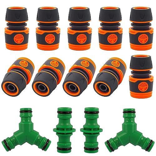 Taicols 14 Stück Schlauchverbinder, Enthalten 10 Stück 1/2 Zoll Schlauchkupplung, 2 Y Splitter, 2 Doppel Stecker, Gartenschlauch Verbinder, für Gartenbewässerungssystem Schläuche Rohr Verbinden von Taicols