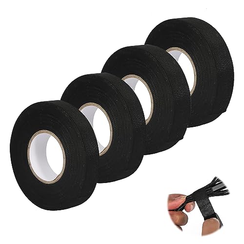 Taicols 4 Stück Kabelbaum Klebeband, 2 Größen Auto Gewebeband Schwarz, Isolierband, Selbstklebendes Hitzebeständiges und verschleißfestes Klebeband für Haushalt, Kfz Motorrad (19mm x 15m/15mm x 15m) von Taicols