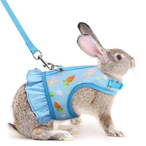Taicols Verstellbares Geschirr und Leine für Kaninchen, atmungsaktive Weste aus weichem Netz, für kleine Tiere, Katzen, Meerschweinchen, Sicherheit usw., ideal für Zwergkaninchen (blau) von Taicols