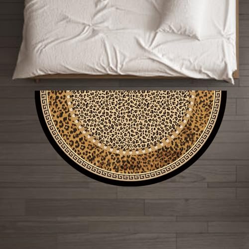 Taidianolp Halbkreis Teppich, rutschfest, waschbar, Mehrfarbig Schwarz Orange Gelb Leopardenmuster Modern,Teppich halbrund klein Küche Badezimmer,Yellow,55 x 110 cm von Taidianolp