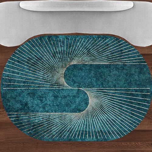 Taidianolp Teppich Oval Wohnzimmer Deko,Blue,150 x 210 cm,Modernes Streifendesign Muster Teal Dunkelblau,Teppiche Kurzflor rutschfest Waschbar Schlafzimmer Arbeitszimmer von Taidianolp