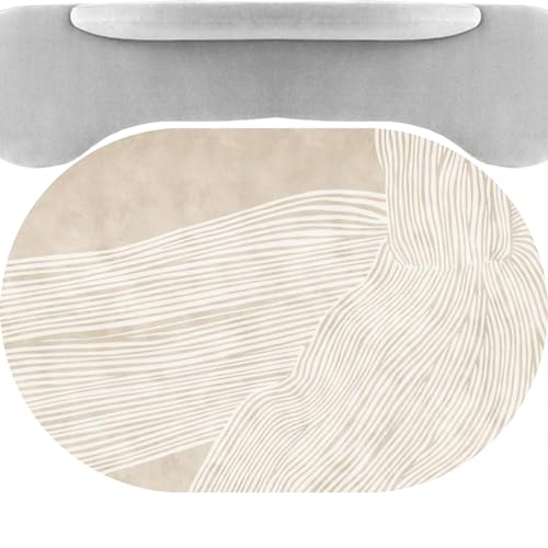 Taidianolp Teppich Oval Wohnzimmer Deko,Cream,70 x 140 cm,Creme Beige Streifen Design Modernes Muster,Waschbar Kurzflor Teppiche Bodenschutzmatte für Hartböden von Taidianolp