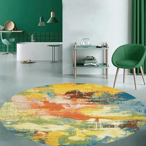 Taidianolp Teppich Rund Wohnzimmer Deko,Colourful,120 cm,Orange Gelber Tee Blau Grün Kunst Ölgemälde Muster Modern,Waschbar Teppich Schlafzimmer Kinderzimmer Mädchen Junge, von Taidianolp