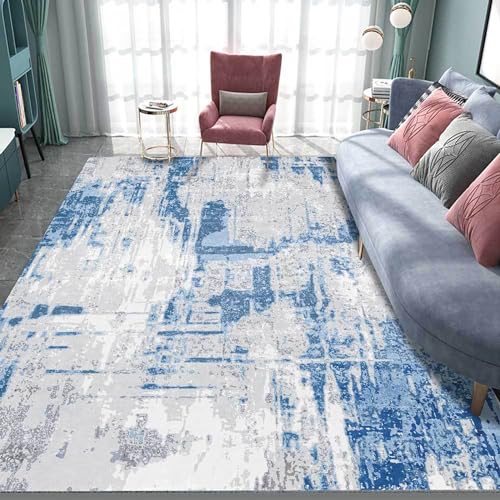 Taidianolp Teppich Teppich Läufer Flur,Blue,60 x 180 cm,Blau Grau Abstrakt Schlicht Modern,Kurzflor Teppiche Washchbar Küchen Wohnzimmer Schlafzimmer, von Taidianolp