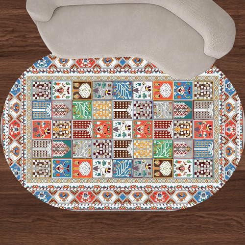 Taidianolp Teppich Wohnzimmer,Multicolored,Oval 100 x 160 cm, Rote, orange, gelbe, graue, Blaue und grüne Blumen-Patchwork-Vintage,Waschbar Kurzflor Teppiche Schlafzimmer Deko Aesthetic von Taidianolp