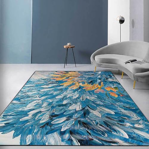 Taidianolp Teppich Wohnzimmer Deko,Blue,180 x 270 cm,Blau Grau Orange Gelb Aquarell Muster Modern,Wohnzimmerteppich Waschbar Kurzflor Teppiche groß Schlafzimmer von Taidianolp