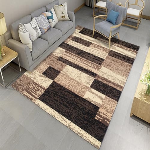 Taidianolp Teppich Wohnzimmer Deko,Brown,100 x 100 cm,Schwarz Braun Beige Geometrische Moderne Hartholz Boden Dekor von Taidianolp