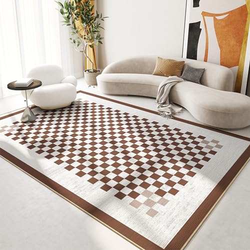 Taidianolp Teppich Wohnzimmer Deko,Brown,150 x 180 cm,Braun Karierte geometrische Designs Moderne Muster von Taidianolp